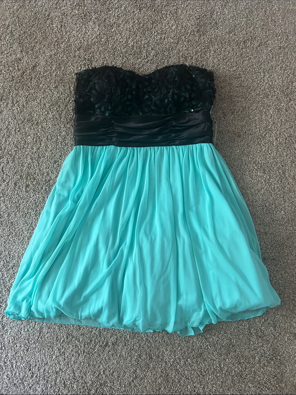 Strapless Black & Mint Green Chiffon Party Dress